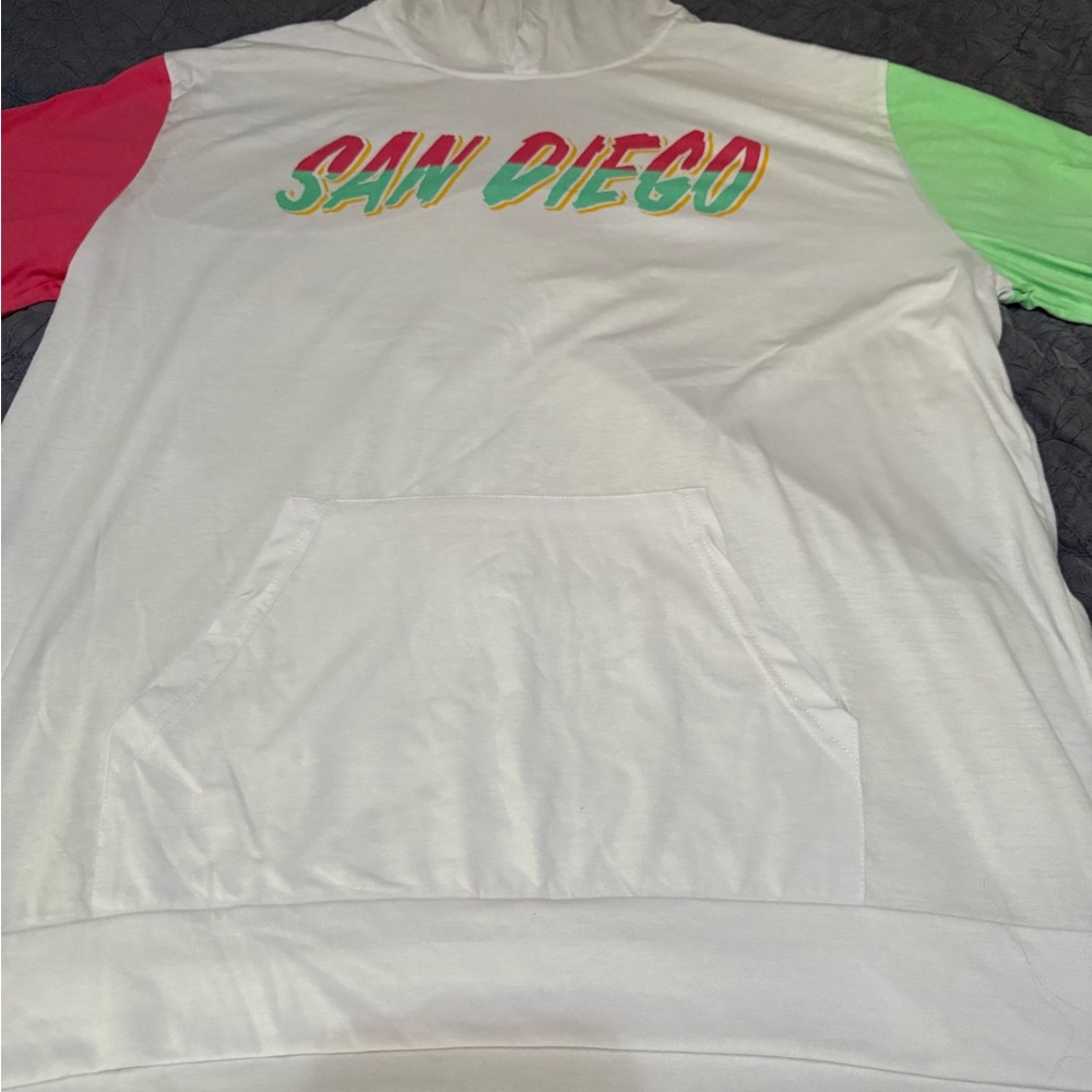 Padres San Diego Thin Shirt Hoodie 2XL Sunset Color Block LFG Pink/ Green EUC
